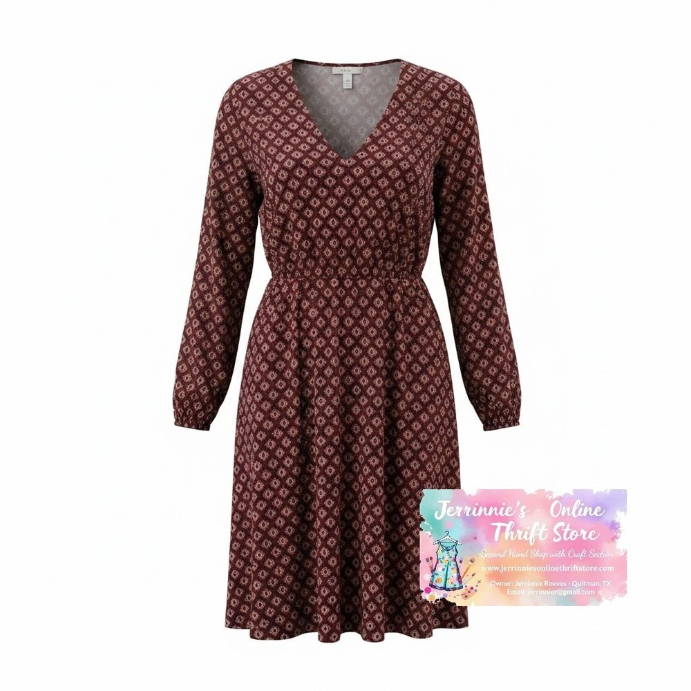 EST. 1946‎ Womens Burgundy Geometric Medallion V-Neck Smocked Waist Dress 14/16W